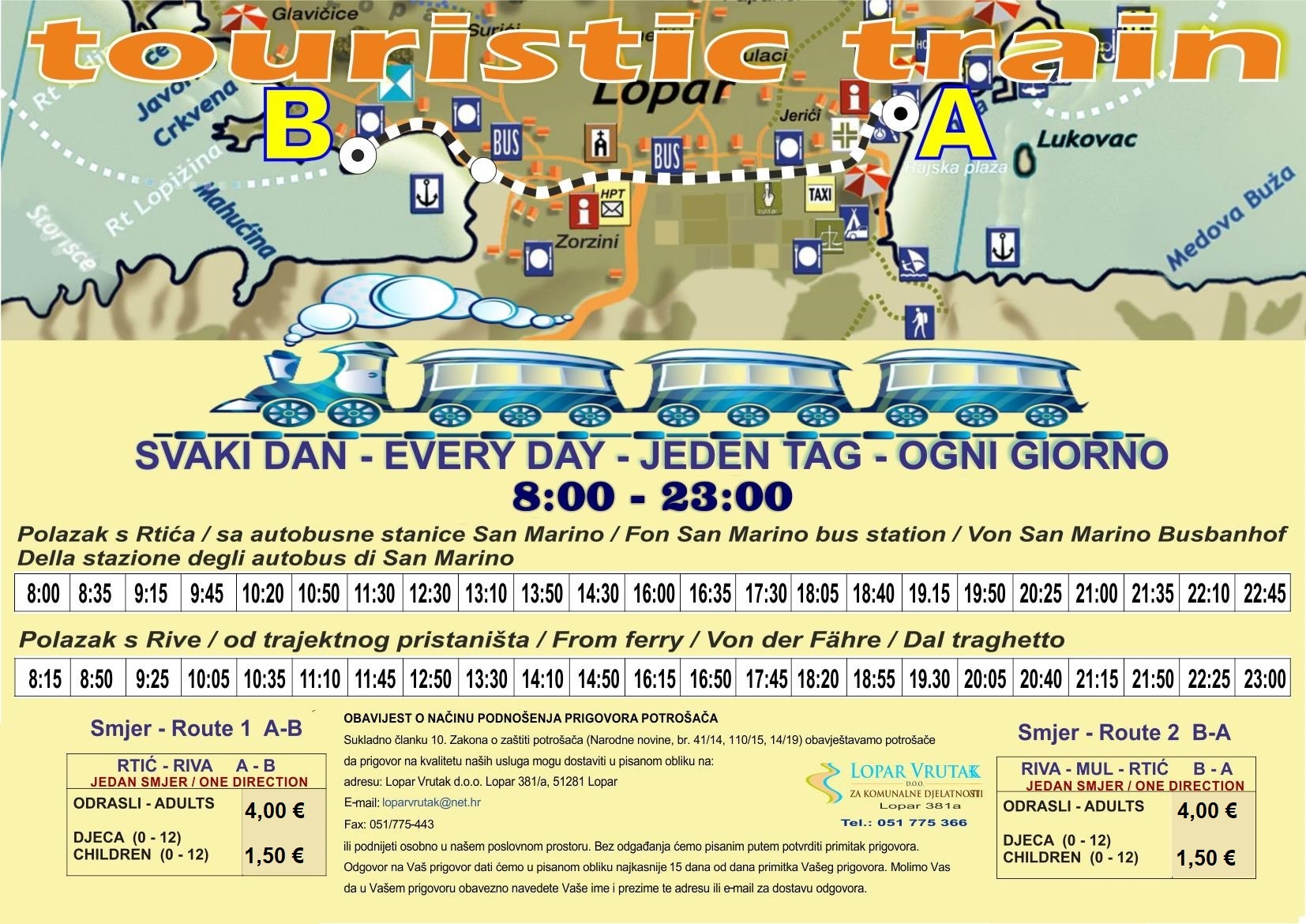 Vozni red i cjenik - turistički vlak od 05.07.2026.